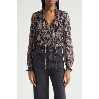 Veronica Beard Hickory Paisley Silk Blouse in Black Multi at Nordstrom, Size 16