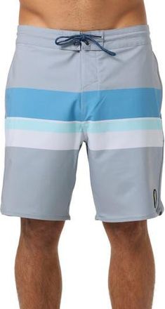 O'Neill Cruzer Stripe Scallop Swim Trunks in Light Grey 2 at Nordstrom Rack, Size 30