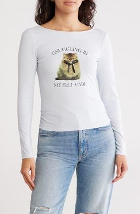 Madden Girl Side Ruched Long Sleeve T-Shirt in Artic Ice Combo at Nordstrom Rack, Size X-Large