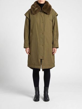 Twinset Relaxed Fit Cotton Blend Parka with Fur Collar