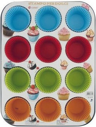 Trade Shop Trade Shop - Stampo Teglia Vassoio Antiaderente Per 12 Muffin Dolci Con Pirottini In Silicone