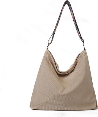 Generic Womens Fashion Corduroy Shoulder Bag Retro Simple Adjustable Wide Strap Large Capacity Zipper Crossbody Bag for Shopping Office Travel