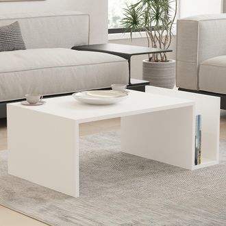 Dmora Mesa De Centro Rometta, Un Compartimento, Forma Rectangular, Tapa De Madera Melaminizada, 87x50x32h Cm Blanca