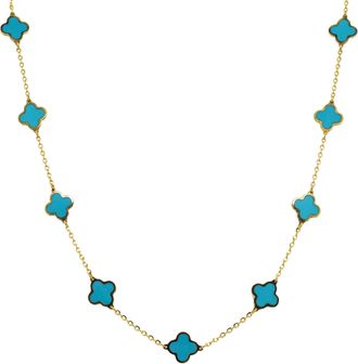 Italian Gold, Inc 14K Yellow Gold Clover Necklace- Turquoise