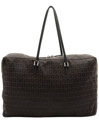 Fendi Fendi Black & Brown Canvas & Leather Zip Tote (Authentic Pre-Loved)