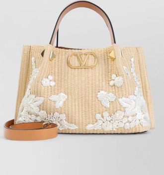 Valentino Garavani small raffia tote bag shoulder strap