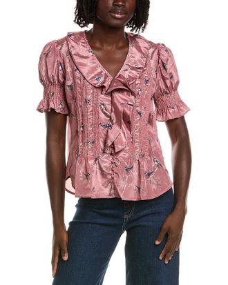 T Tahari Short Gathered Sleeve Ruffle Top