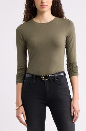 Nordstrom Pima Cotton & Tencel Modal Long Sleeve T-Shirt in Olive Sarma at Nordstrom, Size Xx-Small
