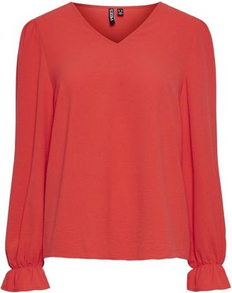 Pieces Womens Pctiffany LS V-Neck top Noos Bc Long Sleeve Blouse, Bittersweet, Large