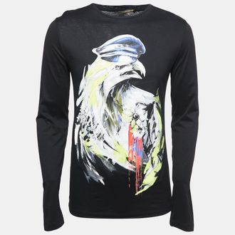 Roberto Cavalli Black Printed Cotton Full Sleeve T-Shirt