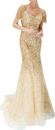 Generic Tulle Dress Womens Long Tulle Dresses for Women Gold Tulle Dress Maxi Dress Tulle Dress V Neck Glitter Evening Dress Prom Dresses Party Dress Cocktail