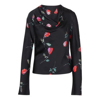 Ganni Blouses, female, Black, Size: XS Blouse with a draped neckline