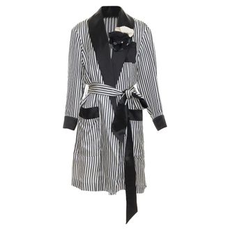 Lanvin striped viscose floral applique belted robe