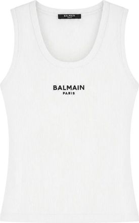 Balmain Geborduurd Vest Top - Dames - Tops zonder mouwen - Wit - S - Katoen - Tops