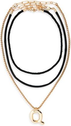 Open Edit Set of 3 Interchangeable Initial Pendant Necklaces in Q- Black- Gold at Nordstrom Rack
