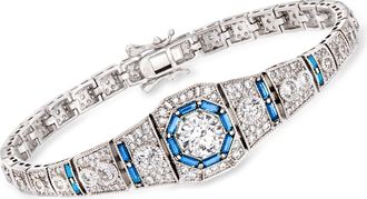 Ross-Simons CZ and. Simulated Sapphire Bracelet in Sterling Silver