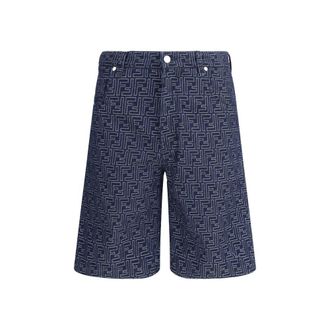 Fendi Blue Cotton Bermuda Mens Shorts