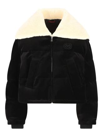 Gucci logo-embroidery jacket - women - Cotton/Wool/Elastane/Polyamide/Lamb Fur - 42 - Black