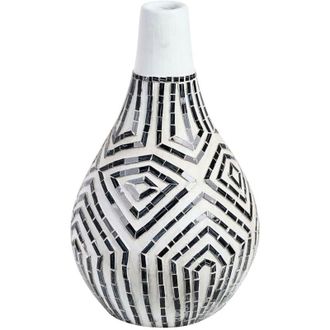 Beliani Beliani - Vaso decorativo in terracotta naturale stile etnico bianco e nero Ombilin