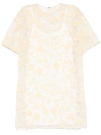 Rotate floral-embroidered beaded mini dress - Yellow