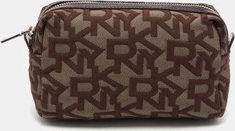 DKNY Dkny Brown/beige Signature Canvas And Patent Leather Pouch
