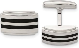Diamond2Deal Stainless Steel Polished Black Rubber Rectangle Cufflinks