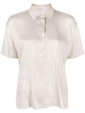 Brunello Cucinelli T-shirt verfraaid met pailletten - Beige