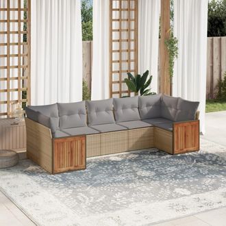 vidaXL Vidaxl - Set Sof&aacute;s De Jard&iacute;n 7 Piezas Y Cojines Rat&aacute;n Sint&eacute;tico Beige