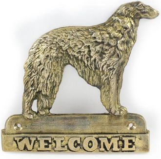 OEM Galgo Ruso Borzoi, Borzoi, Barzoi: Placa De Bienvenida De Lat&oacute;n Con Un Perro, Placa De Bienvenida &Uacute;nica Con La Inscripci&oacute;n Welcome De Art-dog