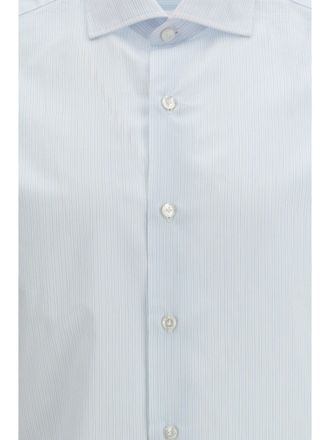 Finamore Mens Shirt Napoli Light Blue Stripe Cotton