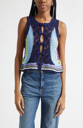 Ramy Brook Adriana Crop Cotton Crochet Vest in Navy Multi Colorblock at Nordstrom, Size Xx-Small