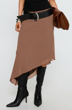 Princess Polly Suella Polka Dot Asymmetric Midi Skirt in Brown Polka Dot at Nordstrom, Size 12