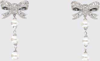 Self Portrait Crystal and Pearl Dangle Earrings in Brass