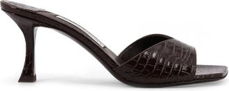 Jimmy Choo London Schoenen, Dames, Bruin, 38 EU, Leer, Bruine Sandalen met Slangenprint en Gebogen Hak