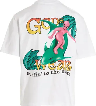 GCDS Pink Flower-Embroidered T-Shirt - White