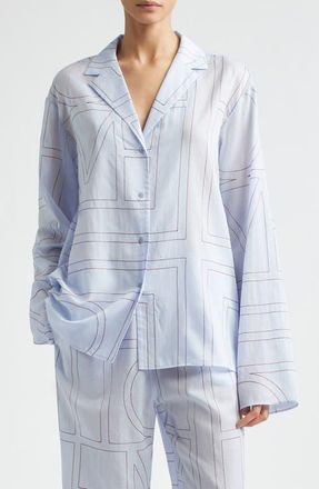 Toteme Monogram Embroidered Button-Up Shirt in Sky at Nordstrom, Size 36