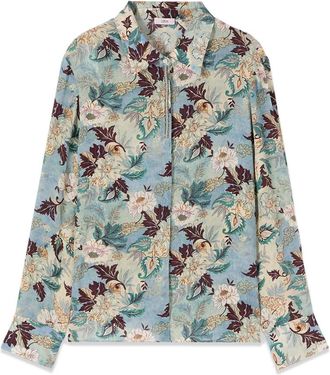 Oltre Shirt met Patroon en Juweeldetails - Dames - Overhemden - Blauw - 4XL - Overhemden