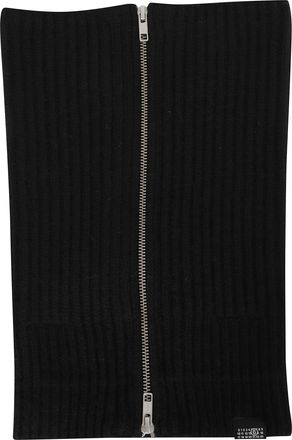 Maison Margiela Black Ribbed Knit Double-Slider Zipper Collar Scarf