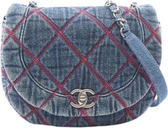 Chanel Pre-owned Matelasse Round Flap Shoulder Bag - Dames - Vintage Schoudertas - Blauw - ONE Size - Denim - Vintage