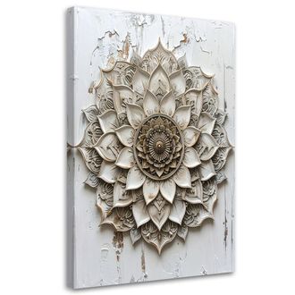 Feeby Cuadro En Lienzo, Mandala Zen Spa Oriental En Beige, 80x120