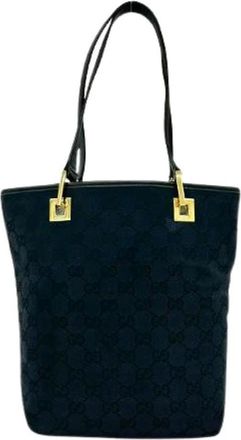 Gucci Pre-owned Tote Bags, male, Blue, Size: ONE SIZE Pre-owned GG Canvas Leather Tote Bag