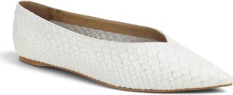 Carrano Womens Camila Leather Snake Skin Embossed Flats In White