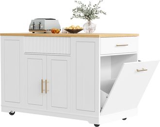 STILVORA Carro De Cocina Con 2 Puertas, 3 Cajones Y Compartimento Para Cubo De Basura Con Ruedas, Mdf, 120x50x92 Cm