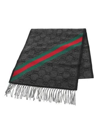 Gucci 2020s GG pattern fringed scarf - unisex - Wool - One Size - Grey