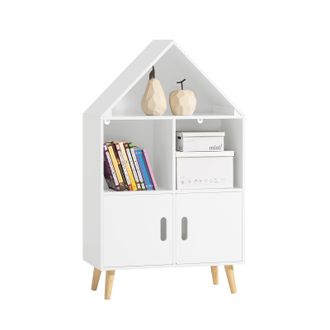 SoBuy Sobuy - Librer&iacute;a Infantil Con 2 Estanter&iacute;as Abiertos Organizador De Juguetes Multifuncional Con 2 Puertas 60 X30 X 103 Cm Blanco Kmb58-w Es