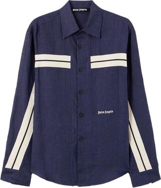 Palm Angels Klassiek Logo Trackshirt - Heren - Casual Overhemden - Blauw - S - Polyester - Overhemden