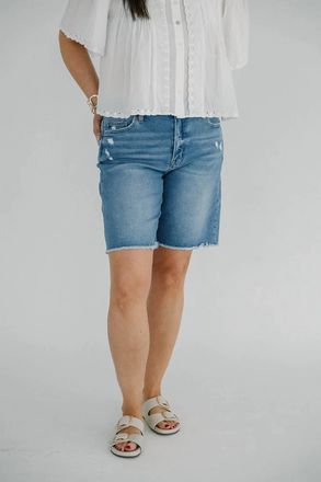 Flying Monkey High Rise Raw Hem Bermuda Shorts In Valour