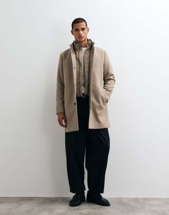 Jack & Jones cappotto in misto lana con colletto alto beige-Neutro