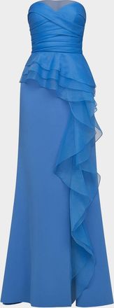 Theia Morgan Strapless Crepe and Organza Gown