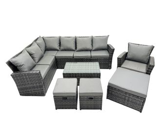 Fimous 10 Seat Rattan High Back Corner Sofa Set with 3 Stools Chair in Dark Grey
